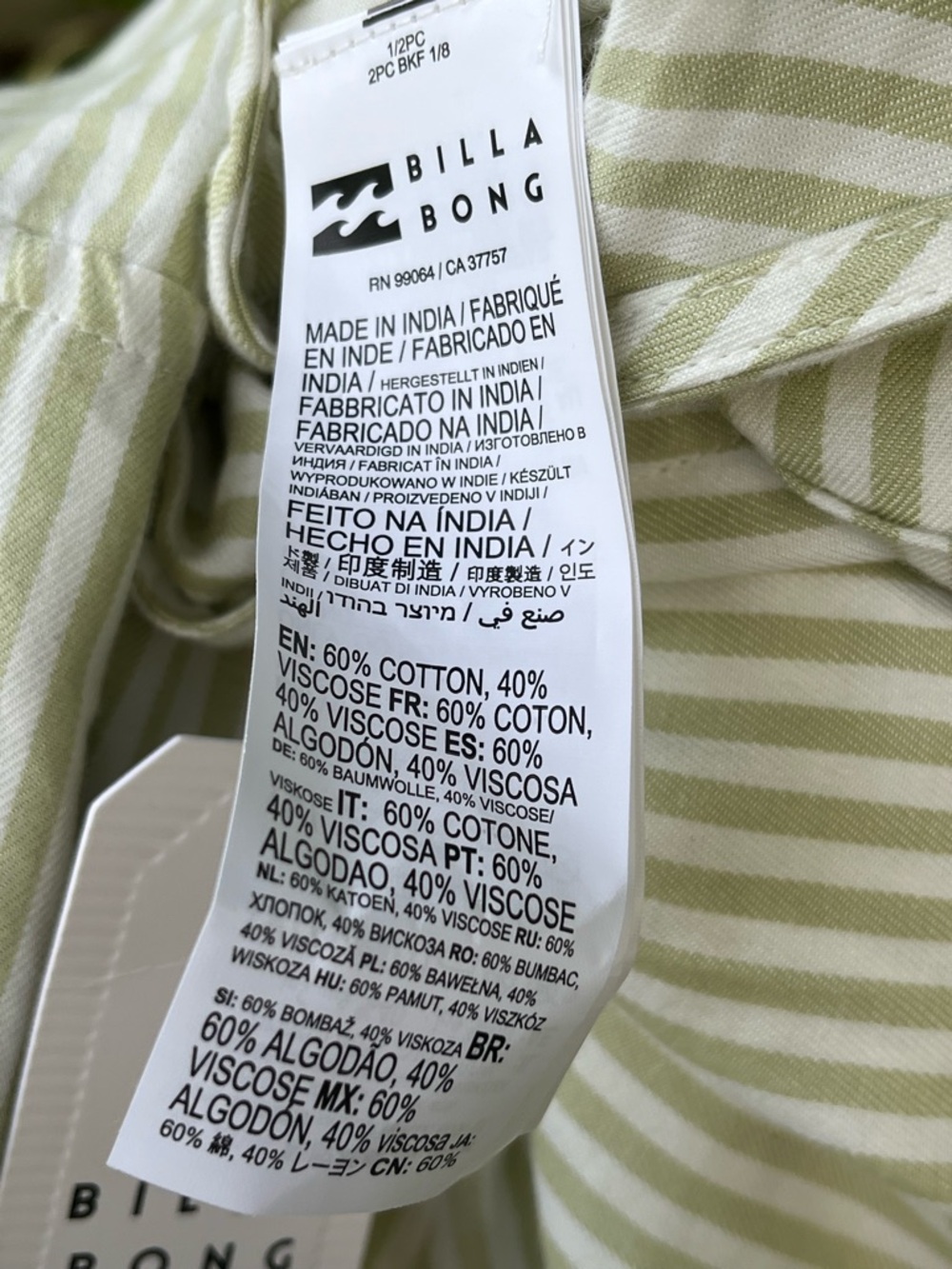 Billabong Light Green and White Striped Short Overalls - Picture 11 of 13